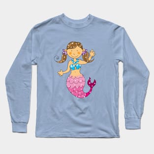 cute mermaid princess girl (brown hair) Long Sleeve T-Shirt